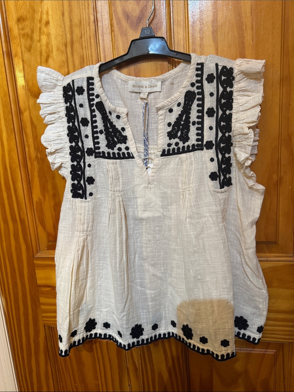 Sleeveless Cream Tunic with Black Embroidery - Women